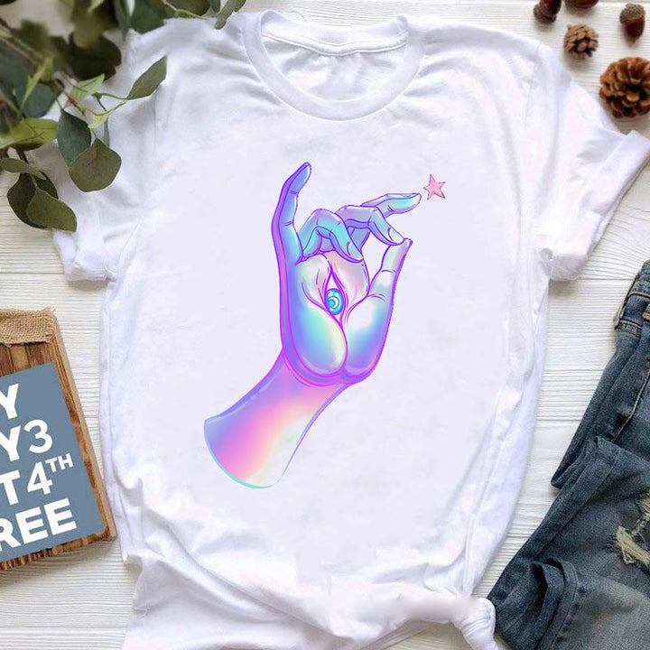 Olivenorma Buddha Yoga Meditation Top Colorful Printed T-Shirt - Orchid Finger - 2XL - image 11