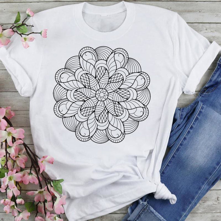 Olivenorma Cotton Colorful Lotus Elephant Printed T-shirt - Black Lotus 2 - 2XL - image 2