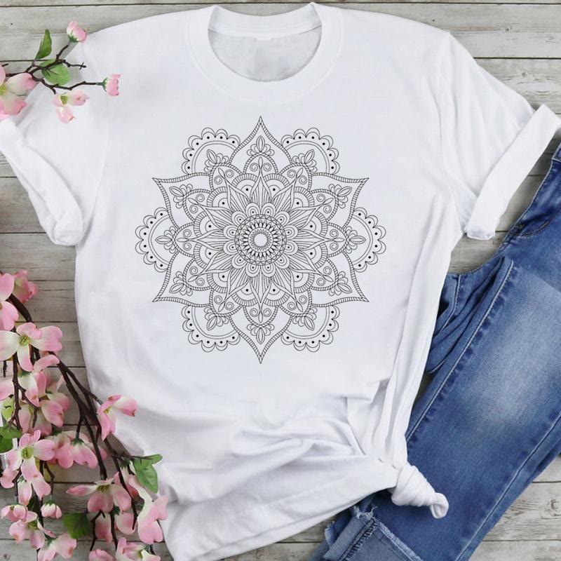 Olivenorma Cotton Colorful Lotus Elephant Printed T-shirt - Black Lotus - 2XL - image 0