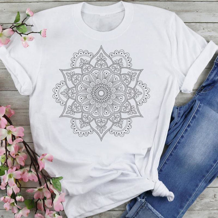 Olivenorma Cotton Colorful Lotus Elephant Printed T-shirt - Black Lotus - 2XL - image 0