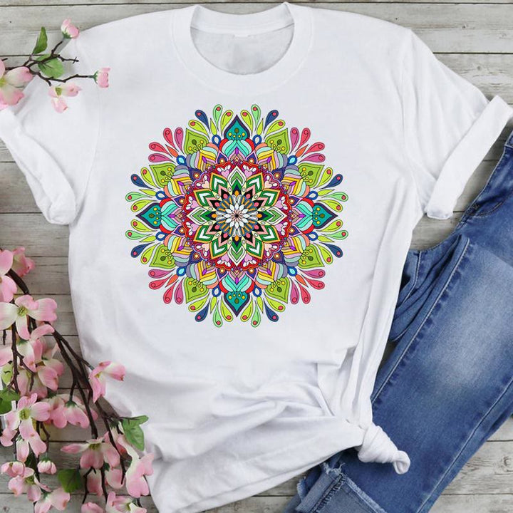 Olivenorma Cotton Colorful Lotus Elephant Printed T-shirt - Color Lotus - 2XL - image 15