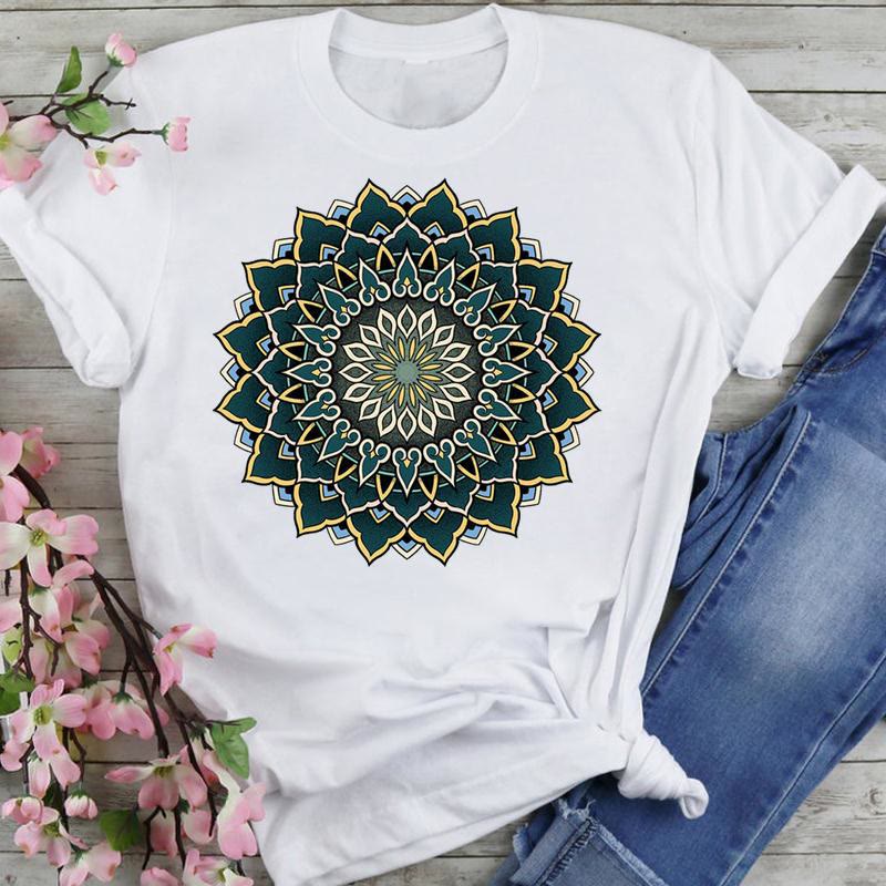 Olivenorma Cotton Colorful Lotus Elephant Printed T-shirt - Dark Green Lotus - 2XL - image 4