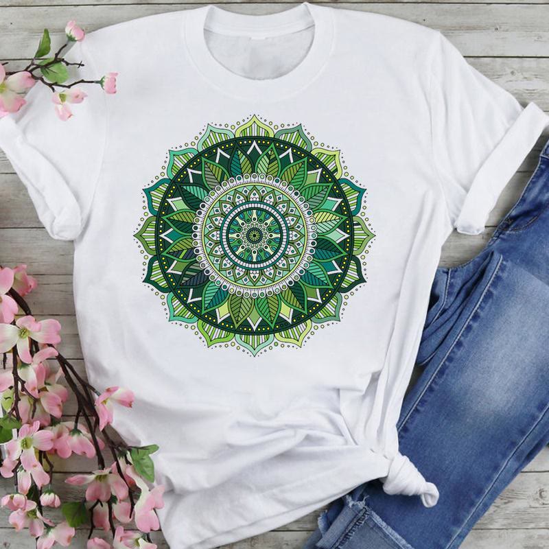 Olivenorma Cotton Colorful Lotus Elephant Printed T-shirt - Green Lotus - 2XL - image 14