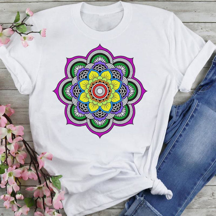 Olivenorma Cotton Colorful Lotus Elephant Printed T-shirt - Purple-Green Lotus - 2XL - image 13