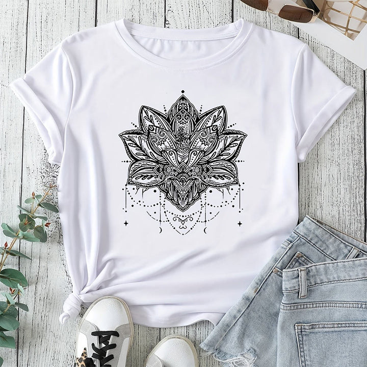 Olivenorma Women Lotus Fashion Breathable Short Sleeved T-Shirt  - White - 2XL - image 2