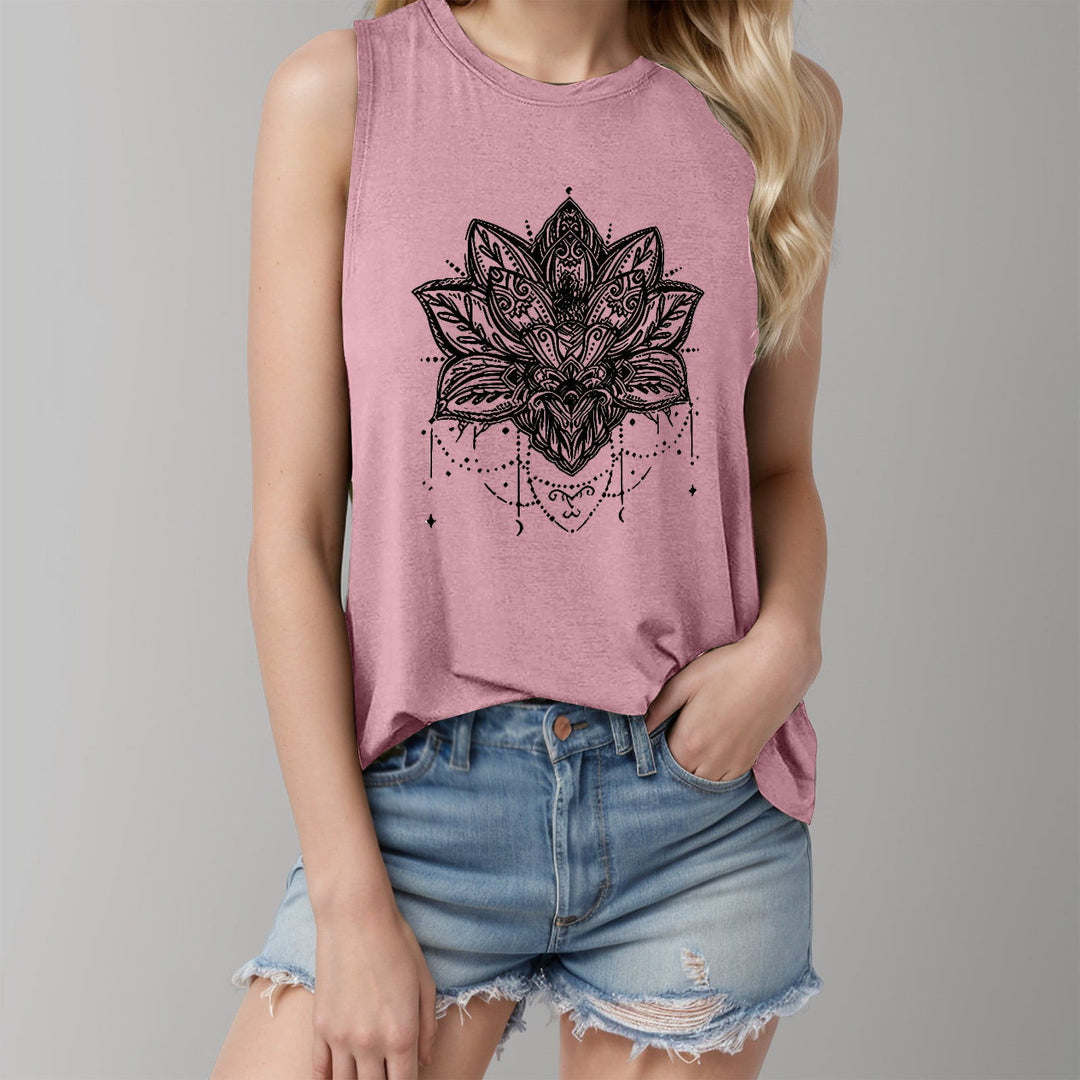 Olivenorma Lotus Printed Sleeveless Large Vest T-Shirt - Pink - XL - image 0