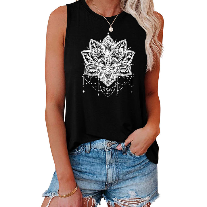 Olivenorma Lotus Printed Sleeveless Large Vest T-Shirt - Black - XL - image 11