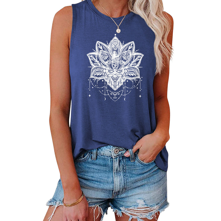 Olivenorma Lotus Printed Sleeveless Large Vest T-Shirt - Blue - XL - image 13