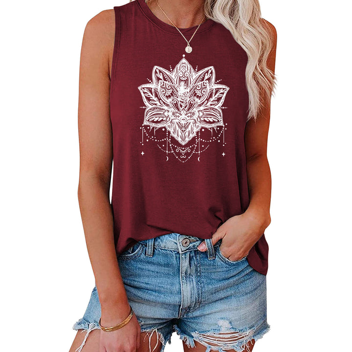 Olivenorma Lotus Printed Sleeveless Large Vest T-Shirt - Wine Red - XL - image 11