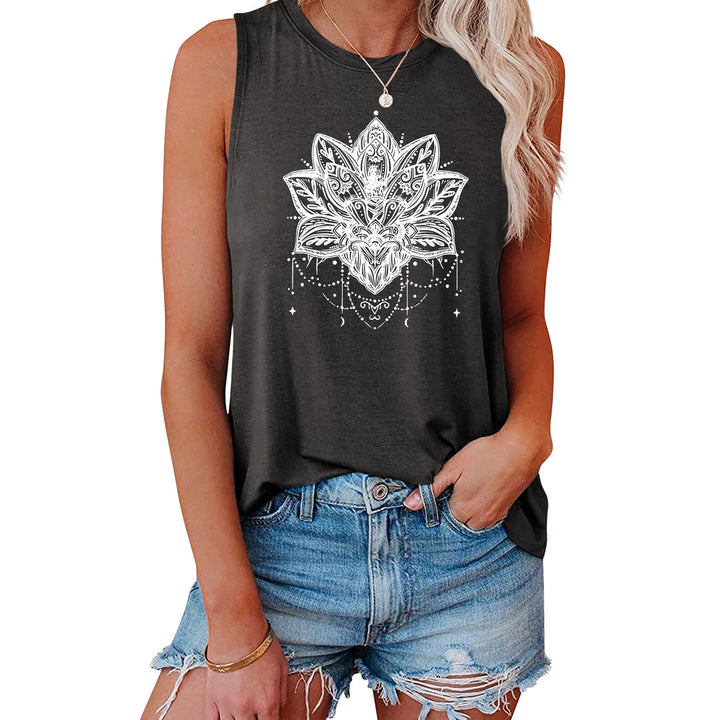 Olivenorma Lotus Printed Sleeveless Large Vest T-Shirt - Dark Gray - XL - image 7