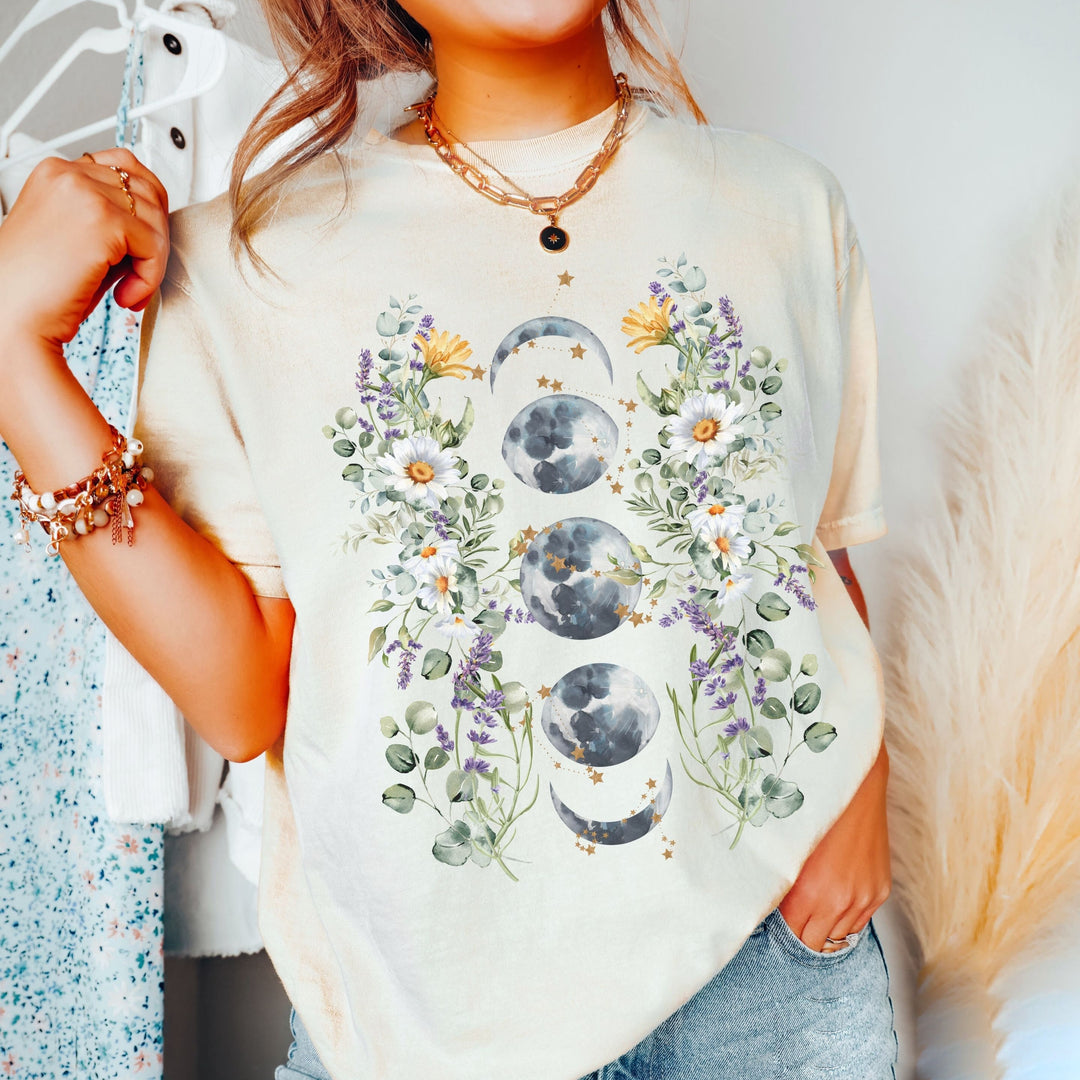 Olivenorma Celestial Floral Moon Phase Comfort Colors T-Shirt - White - 2XL - image 0
