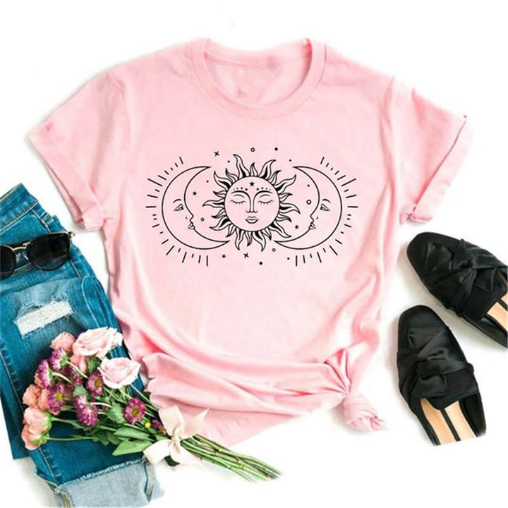 Olivenorma Polyester Black Moon Lotus Printed Pink T-Shirt - Double Moon & Sun - 2XL - image 7
