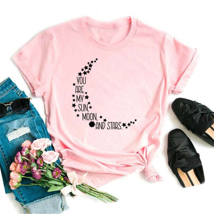 Olivenorma Polyester Black Moon Lotus Printed Pink T-Shirt - Moon & Lettering - 2XL - image 2