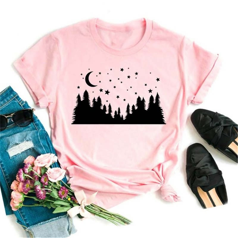 Olivenorma Polyester Black Moon Lotus Printed Pink T-Shirt - Forest & Moon - 2XL - image 10