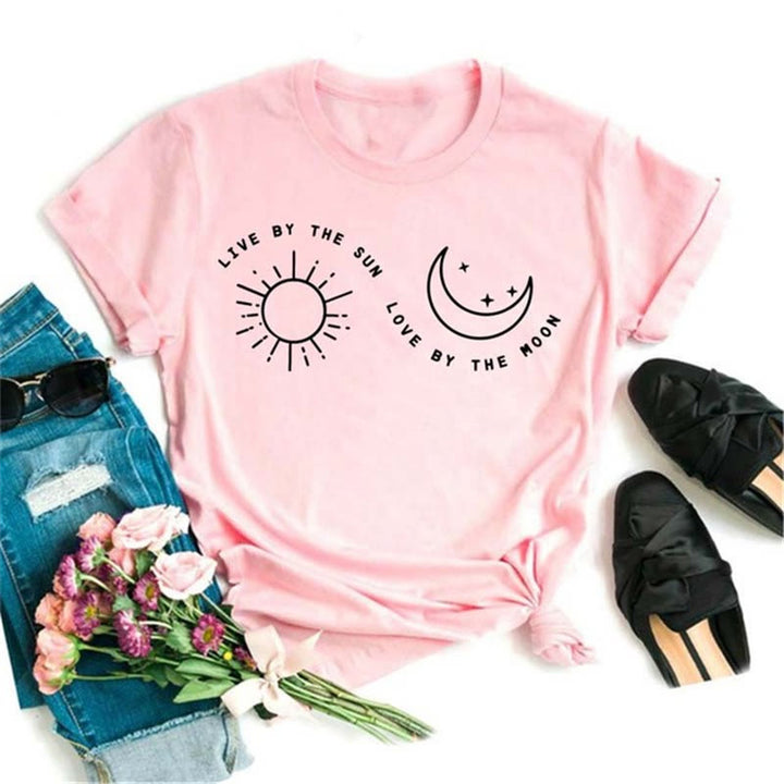Olivenorma Polyester Black Moon Lotus Printed Pink T-Shirt - Sun & Moon - 2XL - image 5