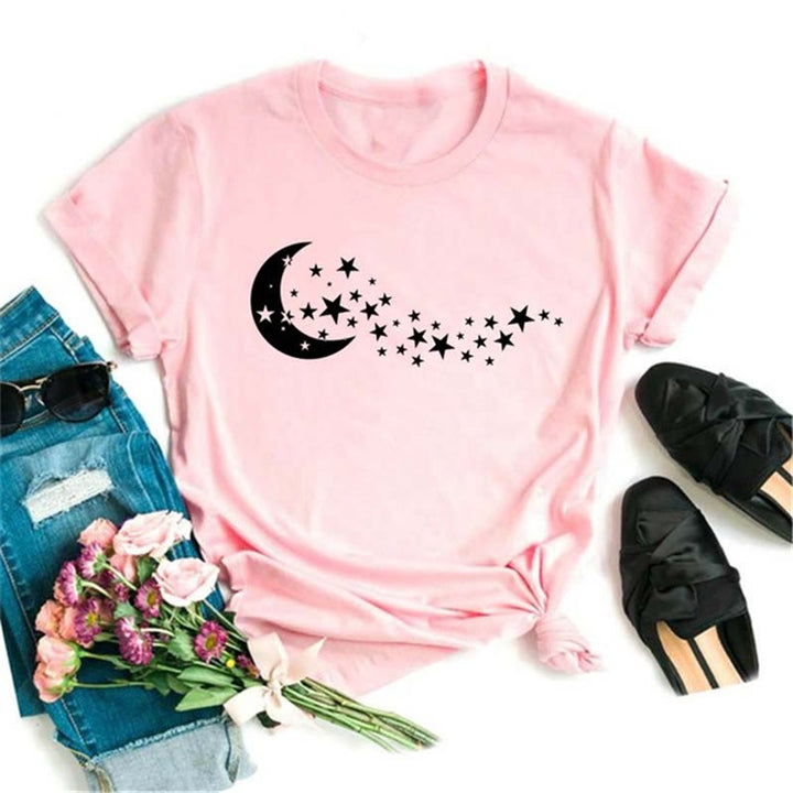 Olivenorma Polyester Black Moon Lotus Printed Pink T-Shirt - Moon & Stars 2 - 2XL - image 9