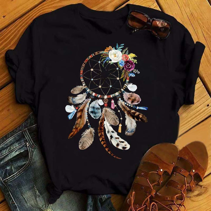 Olivenorma Cotton Dreamcatcher Printed Black T-Shirt - Dreamcatcher & Bohemian Feathers - 2XL - image 8