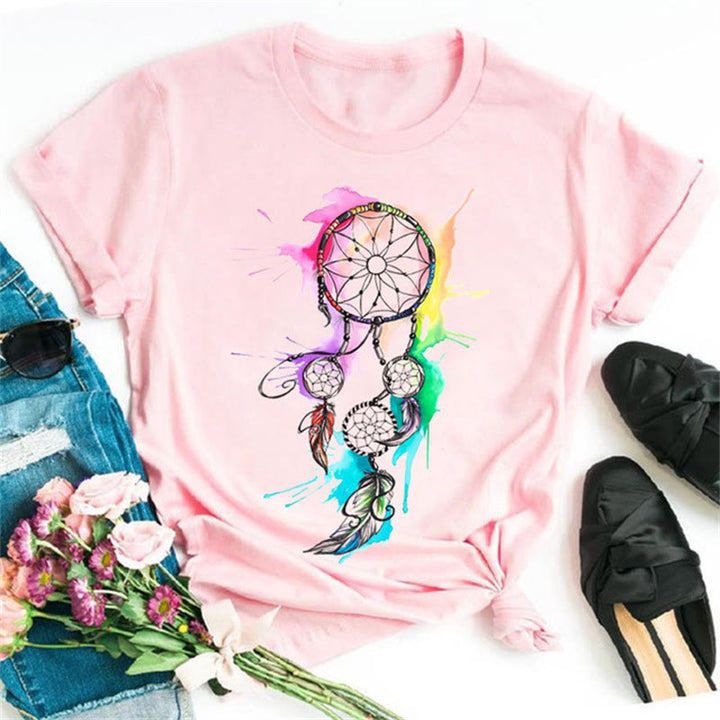 Olivenorma Modal Dreamcatcher Printed Pink T-Shirt - Colorful Dreamcatcher2 - 2XL - image 6