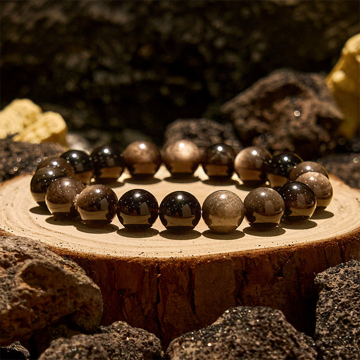 Olivenorma 6/8/10mm Natural Silver Obsidian Beaded Bracelet