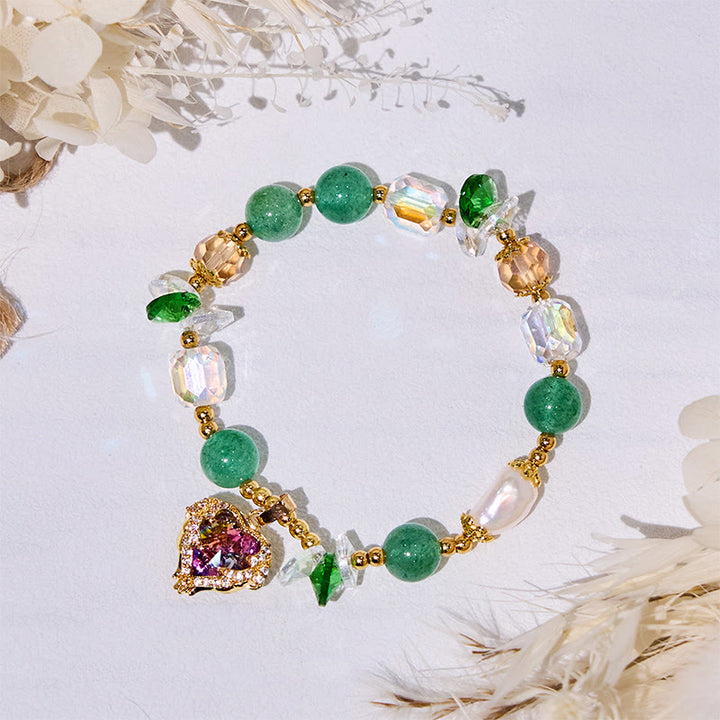 Olivenorma Clear Glass Green Aventurine Heart Pendant Bracelet