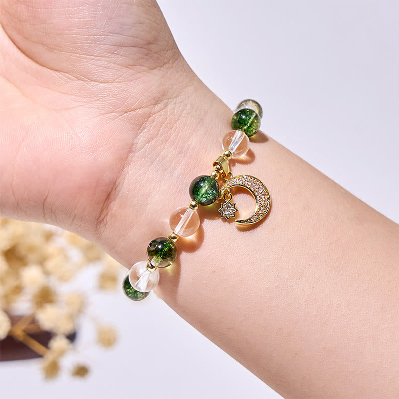 Olivenorma Green Phantom Quartz Beads Moon Pendant Bracelet