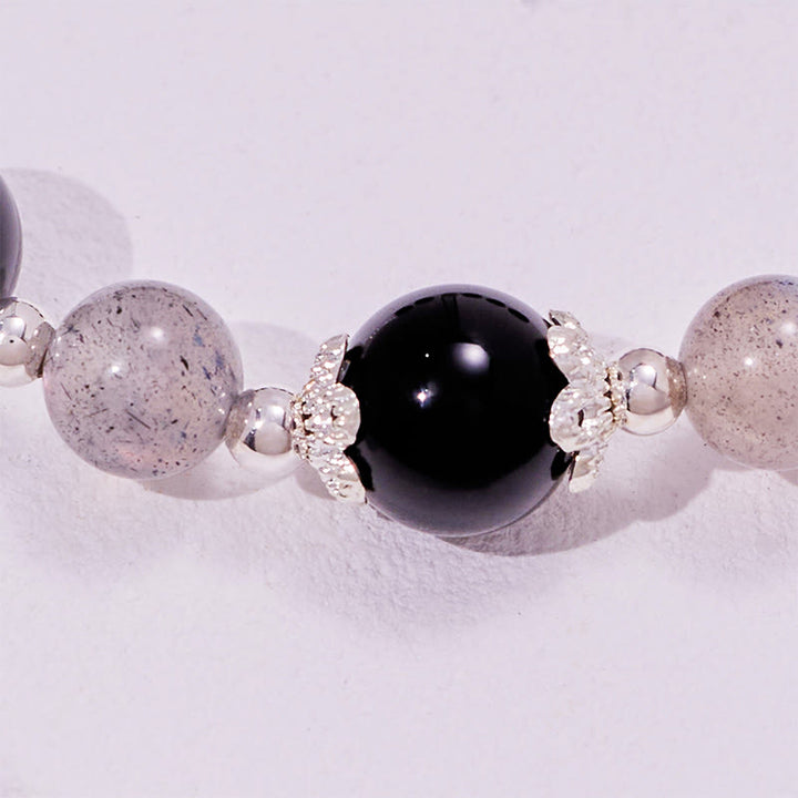 Olivenorma Obsidian Labradorite Beads Alloy Bracelet