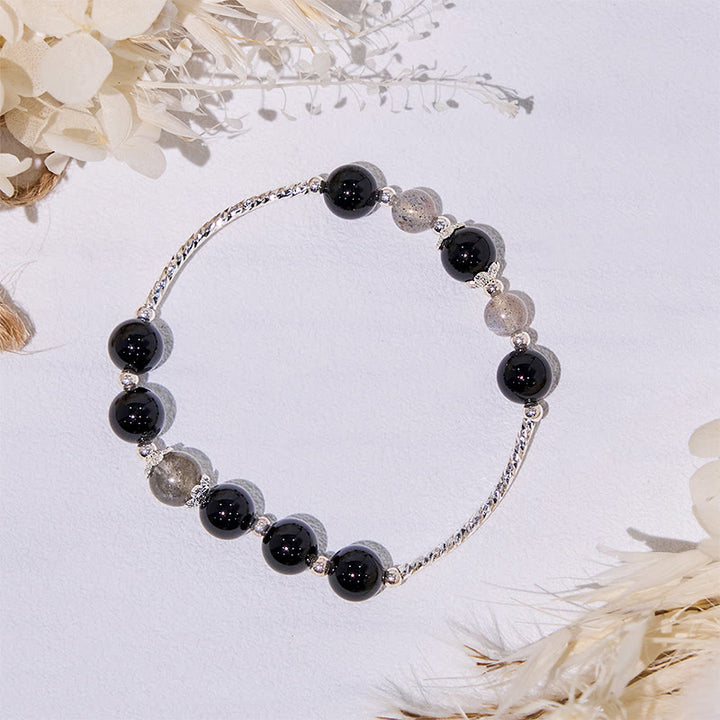 Olivenorma Obsidian Labradorite Beads Alloy Bracelet