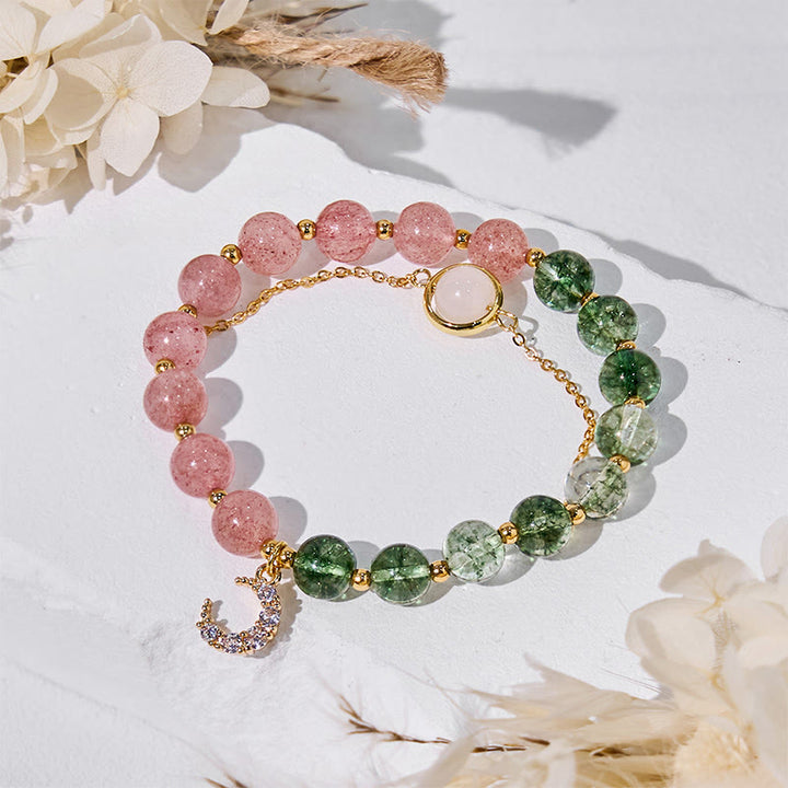 Olivenorma Green Phantom Quartz & Strawberry Quartz Beads Bracelet