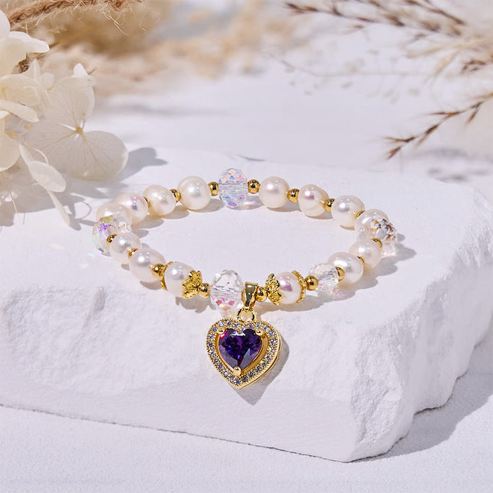 Olivenorma Freshwater Pearl Beads Heart Amethyst Pendant Bracelet