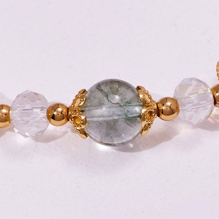 Olivenorma Green Phantom Quartz Clear Glass Beads Bracelet