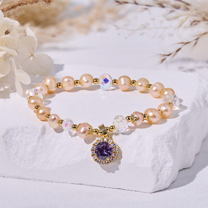 Olivenorma Freshwater Pearl Beads Amethyst Pendant Bracelet