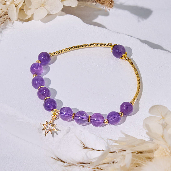 Olivenorma Amethyst Beads Eight-Pointed Star Pendant Bracelet