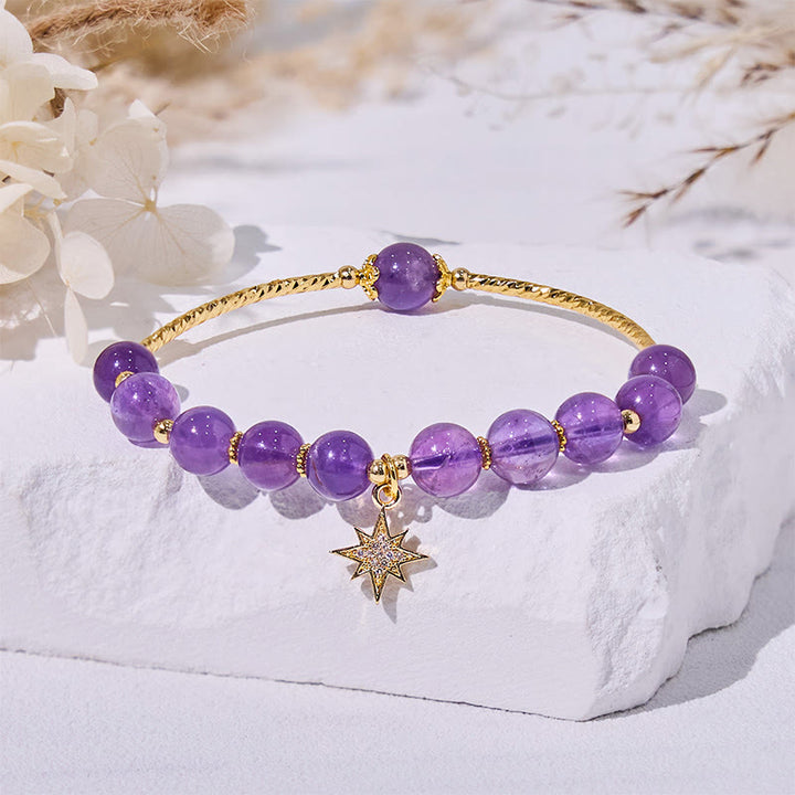 Olivenorma Amethyst Beads Eight-Pointed Star Pendant Bracelet