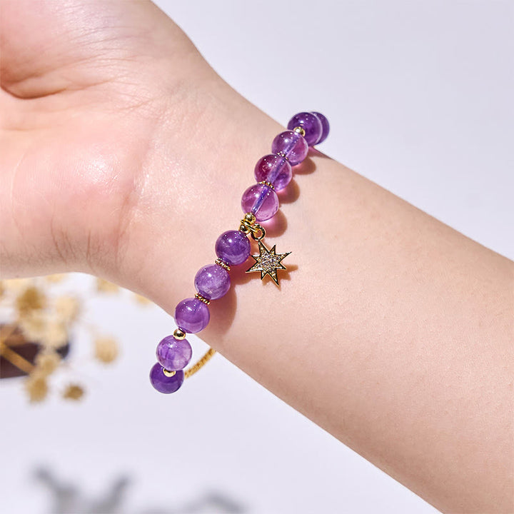 Olivenorma Amethyst Beads Eight-Pointed Star Pendant Bracelet