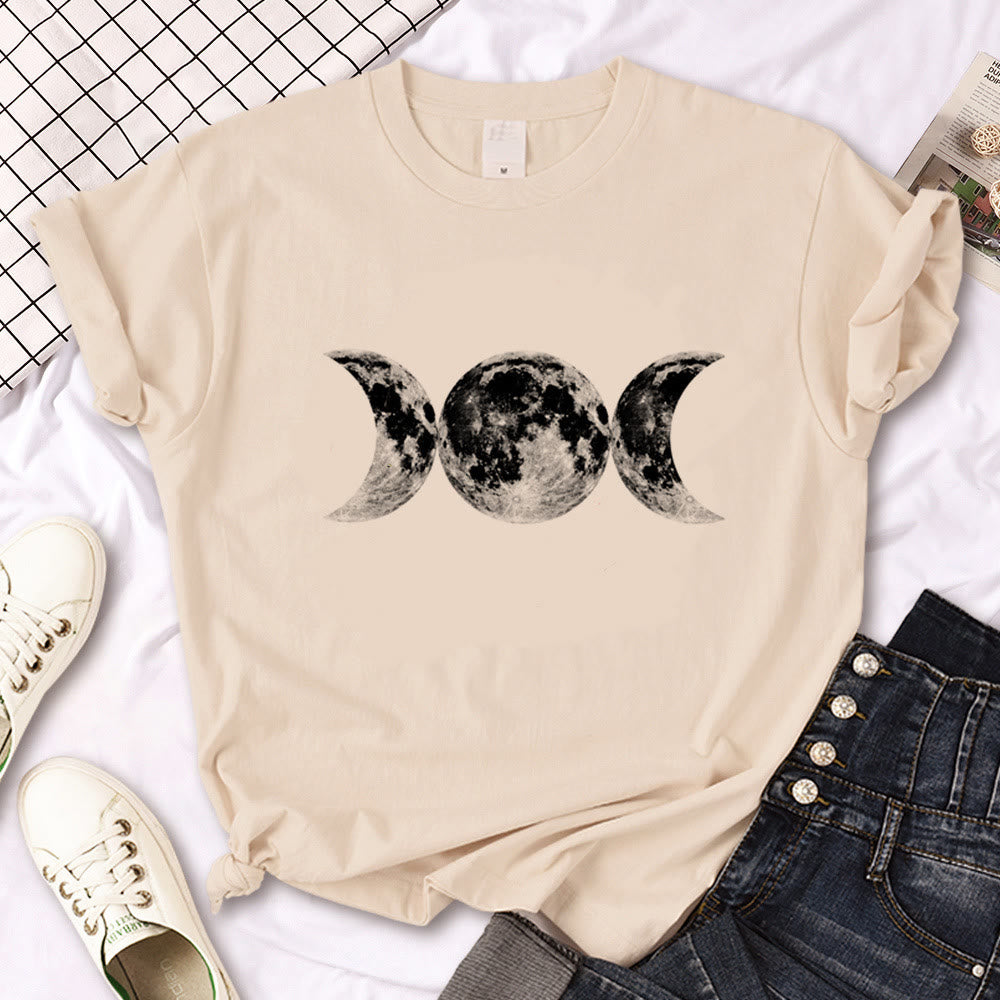Olivenorma Witch Triple Moon Gothic Print Khaki T-Shirt - Black Double Moon - 2XL - image 5
