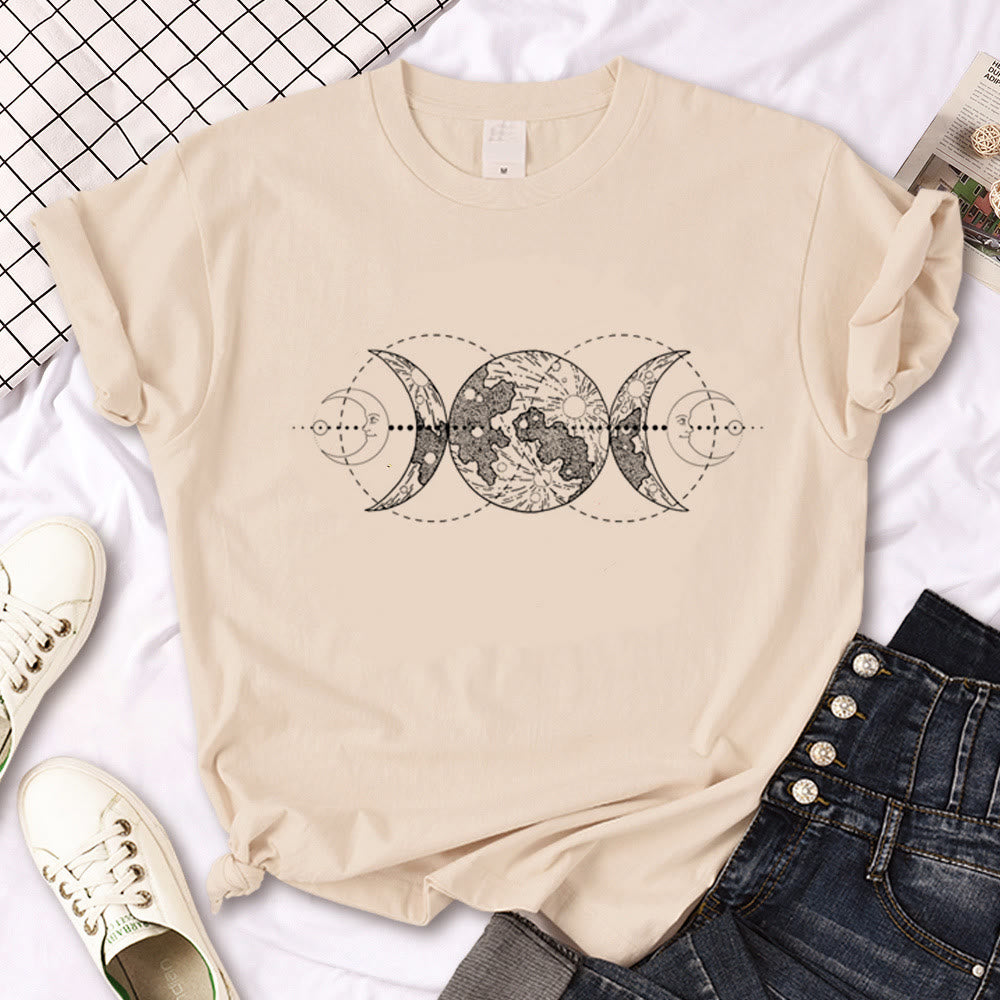Olivenorma Witch Triple Moon Gothic Print Khaki T-Shirt - White Double Moon - 2XL - image 4