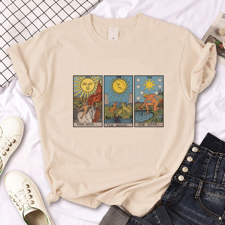 Olivenorma Witch Triple Moon Gothic Print Khaki T-Shirt