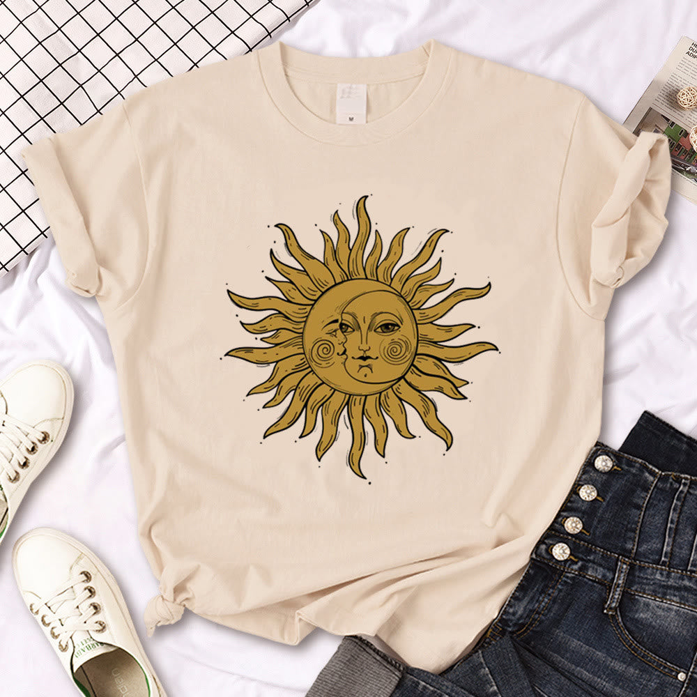 Olivenorma Witch Triple Moon Gothic Print Khaki T-Shirt - Coffee Sun Moon - 2XL - image 8