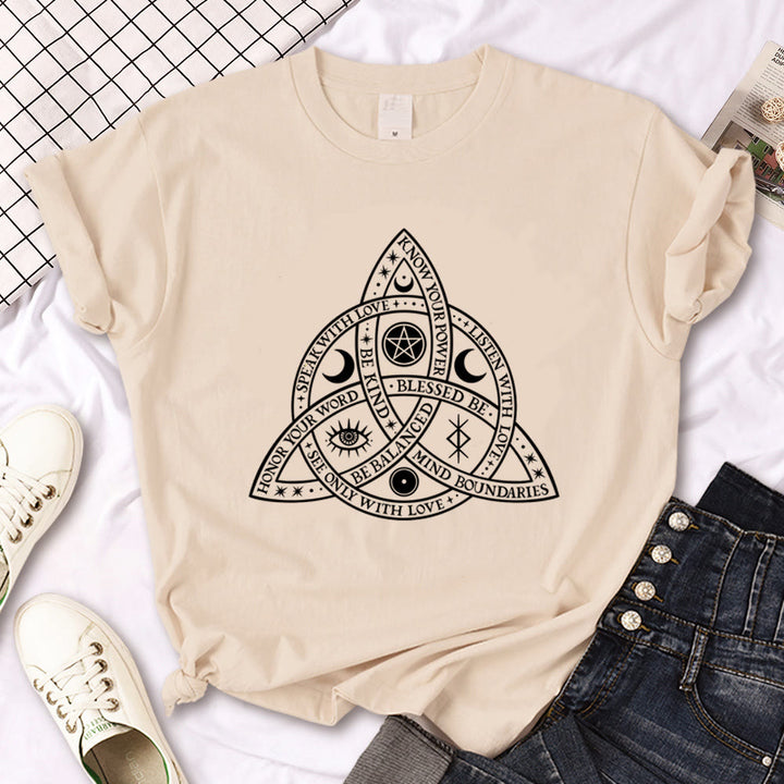 Olivenorma Witch Triple Moon Gothic Print Khaki T-Shirt - Triquetra - 2XL - image 19