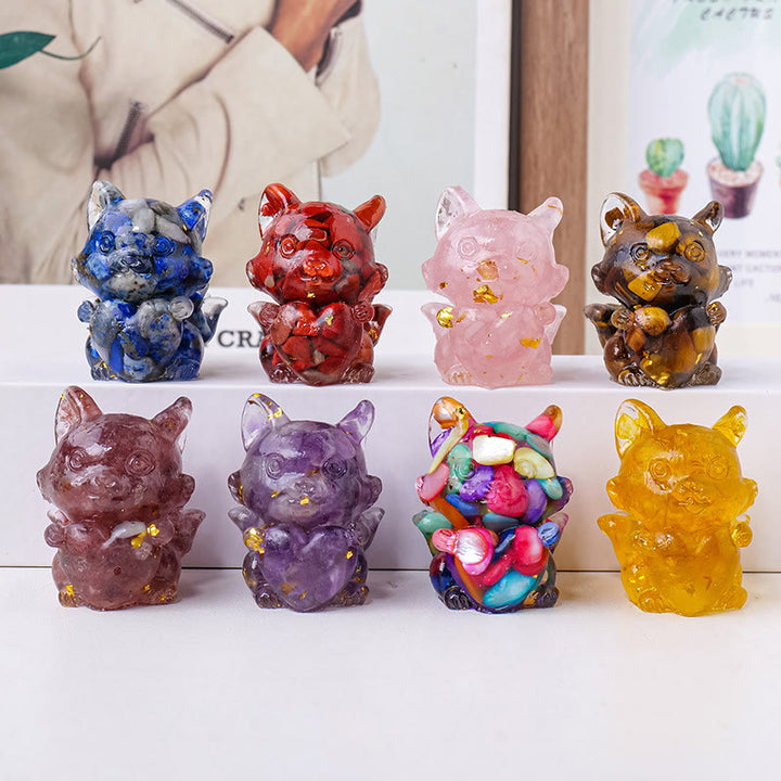 Olivenorma Crystal Epoxy Heart Nine-Tailed Fox Gemstone Decoration