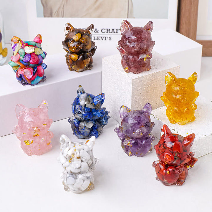 Olivenorma Crystal Epoxy Heart Nine-Tailed Fox Gemstone Decoration