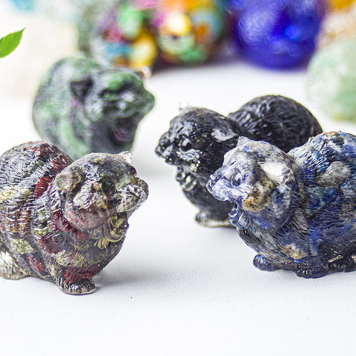 Olivenorma Crystal Epoxy Fighting Cats Gemstone Decoration