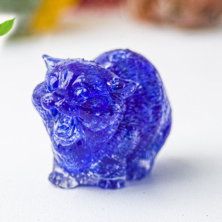 Olivenorma Crystal Epoxy Fighting Cats Gemstone Decoration