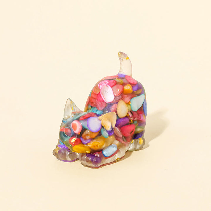 Olivenorma Lucky Charm Crystal Kitten Figurine Gemstone Decoration - Colored Shells - Pose 2 - image 42