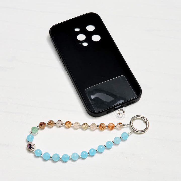 Olivenorma Aquamarine & Gold Rutilated Quartz Keychain Crystal Phone Strap - image 1