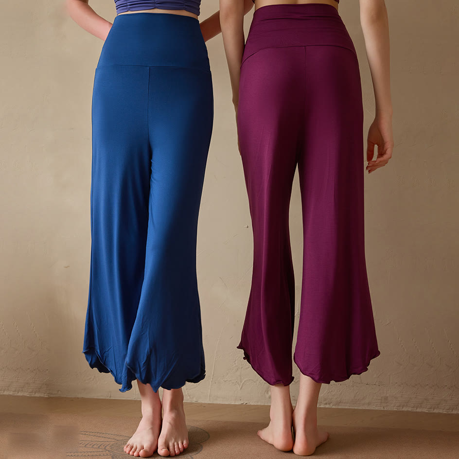 Olivenorma Plain Color Stretchy Cropped Lycra Fabric Flare Women's Yoga Pants - image 14
