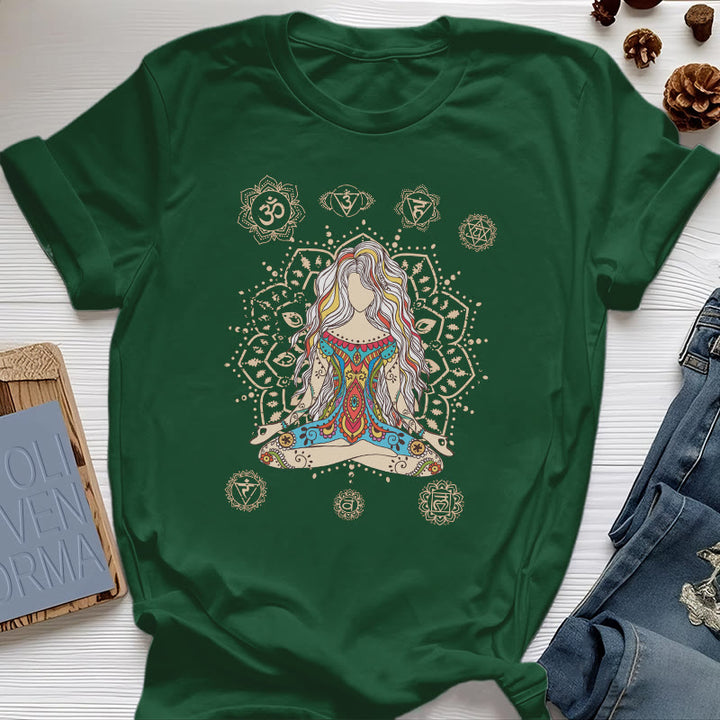 Olivenorma Meditating Goddess Cotton T-Shirt - Dark Green - 2XL - image 18