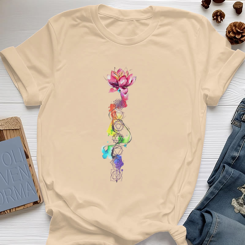 Olivenorma Lotus Chakra Energy Watercolor Print T-Shirt - Yellow - 2XL - image 0
