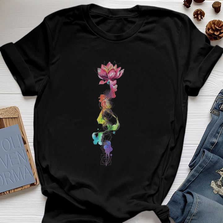 Olivenorma Lotus Chakra Energy Watercolor Print T-Shirt - Black - 2XL - image 6