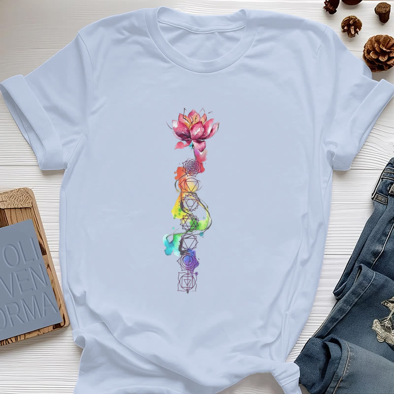 Olivenorma Lotus Chakra Energy Watercolor Print T-Shirt - Blue - 2XL - image 14